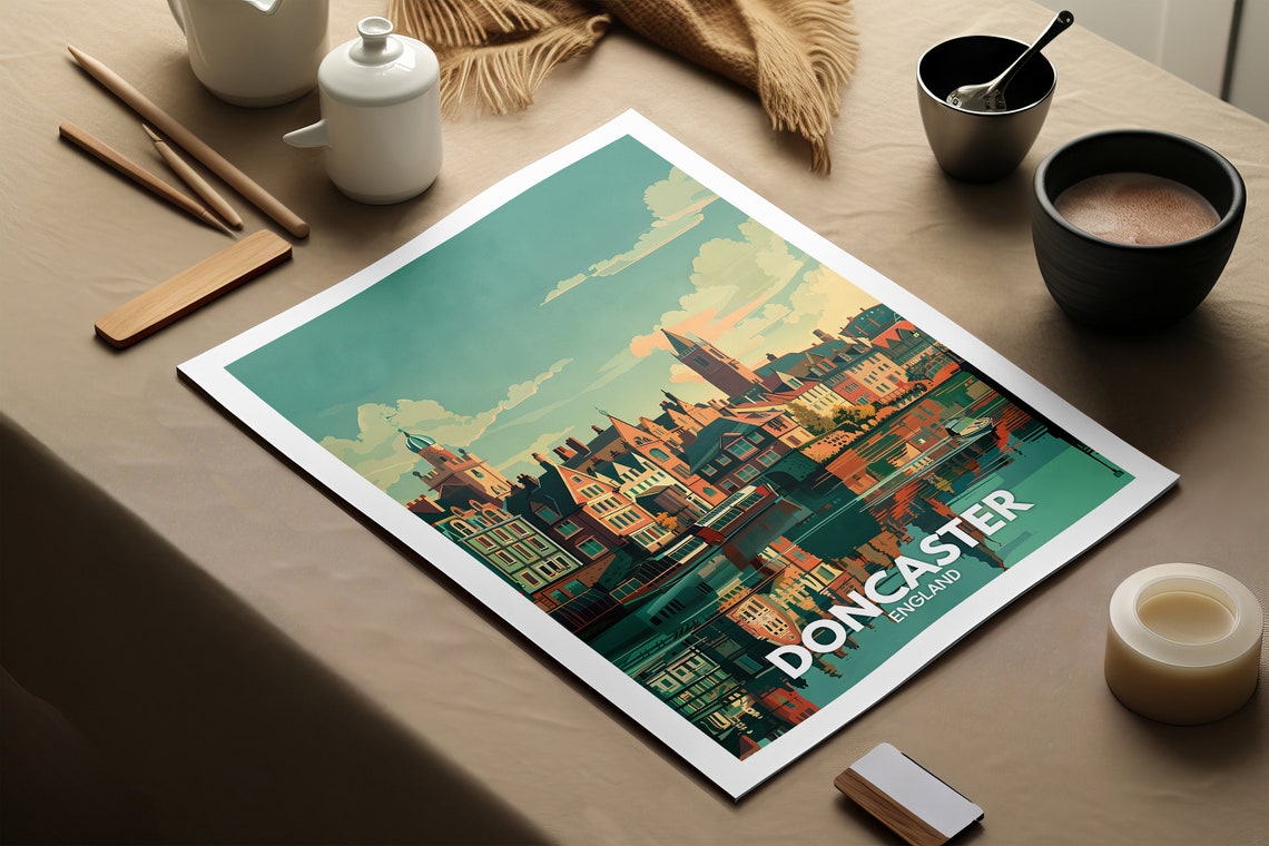 Doncaster Riverside Old Town Evening Reflections England Poster - Image 2