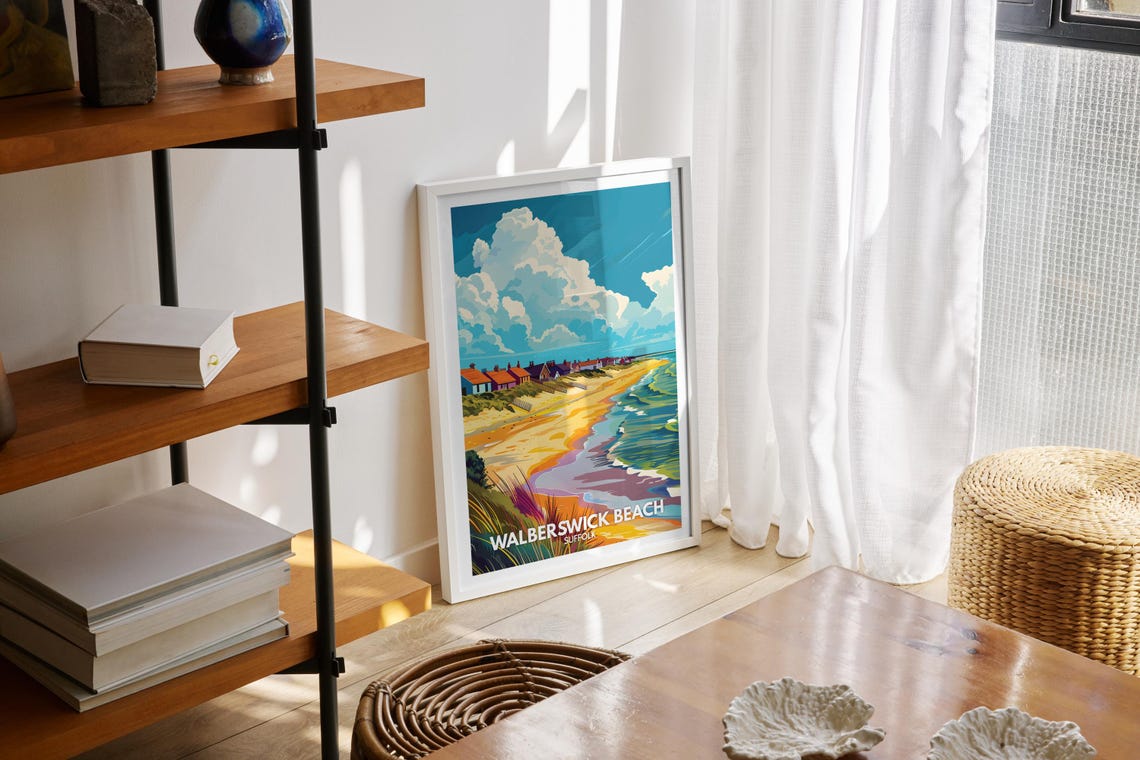 Walberswick Beach Suffolk Travel Poster Dunes Cottages Seaside Art - Image 2