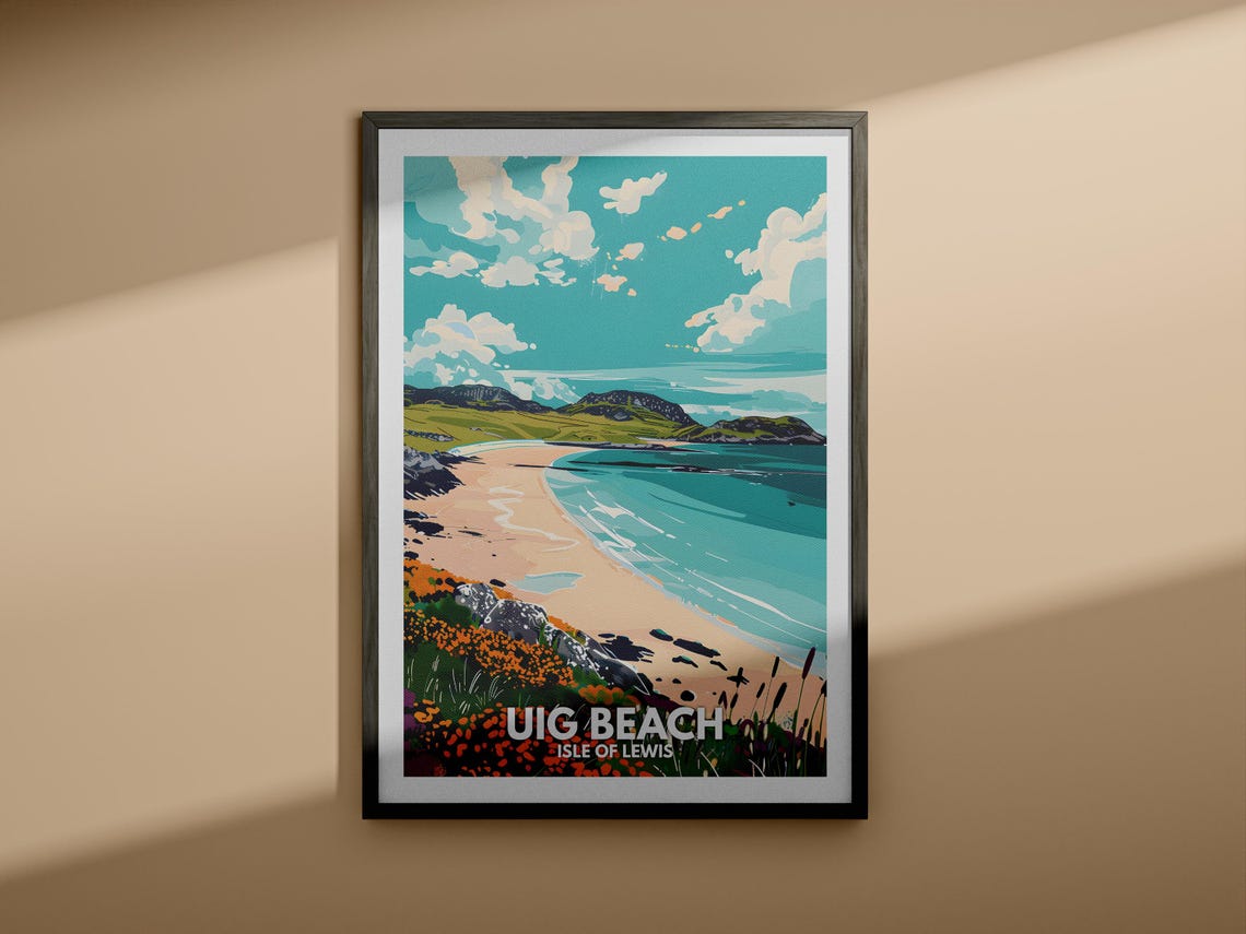 Uig Beach Print Uig Beach Poster Isle Of Lewis Travel Poster Isle Of Lewis Wall Art Print Scotland Beach Art Uk Natural Prints - Image 4