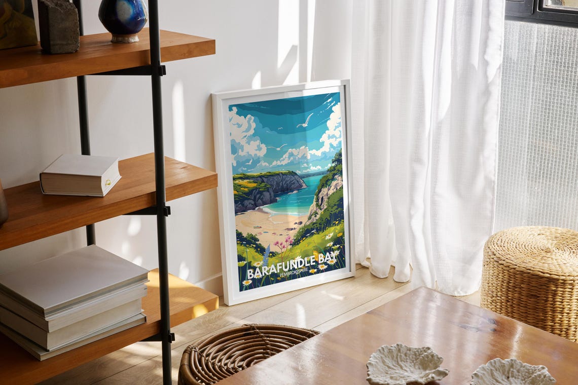 Barafundle Bay Pembrokeshire Poster Sandy Cove Wildflowers Scene - Image 2