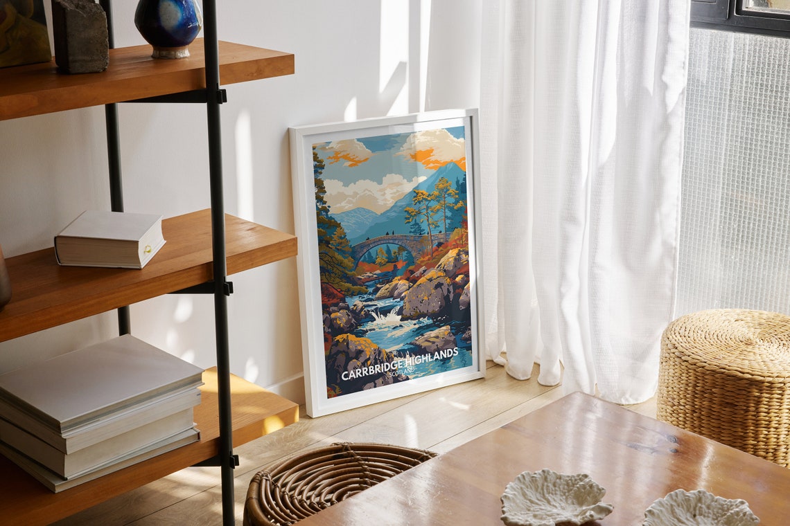 Carrbridge Highlands Scotland Stone Bridge Stream Mountain Poster - Image 2