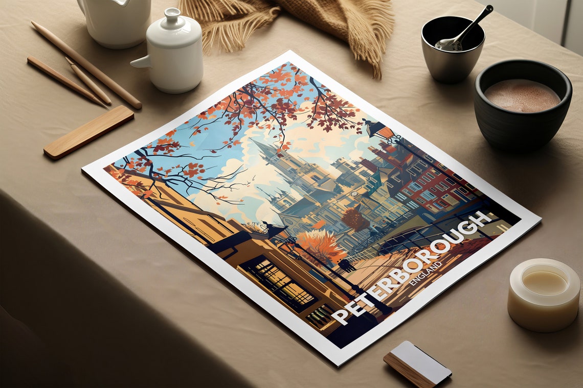 Peterborough England Autumn Cathedral Close Vintage Travel Poster - Image 2