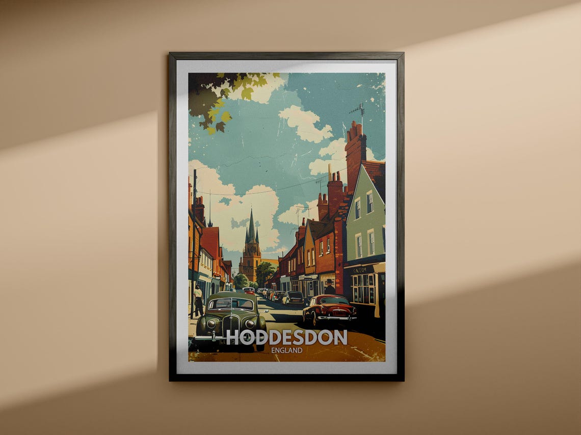 Hoddesdon Print Hoddesdon Poster Uk Wall Art England Wall Art Decor British Travel Poster United Kingdom Print England City Art - Image 4