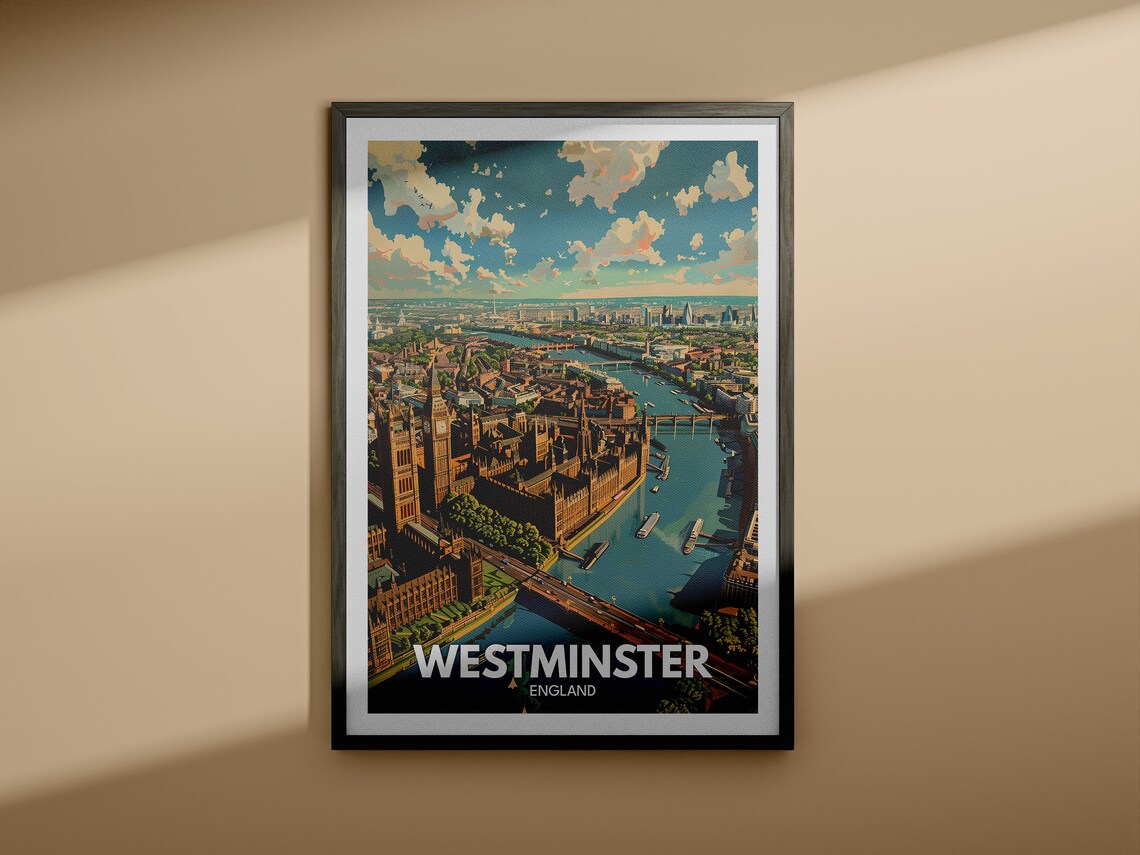 Westminster City Print Westminster City Poster London Wall Art England Wall Art Decor British Travel Poster United Kingdom Print - Image 4
