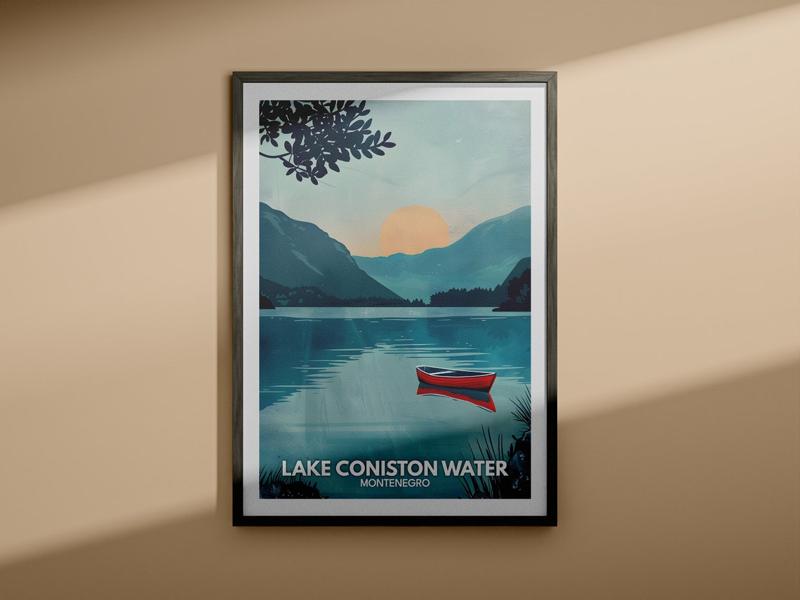 Lake Coniston Water Print Lake Coniston Water Poster England Lake Travel Poster Lake Wall Art Decor Uk Lake Art England Nature Poster - Image 4