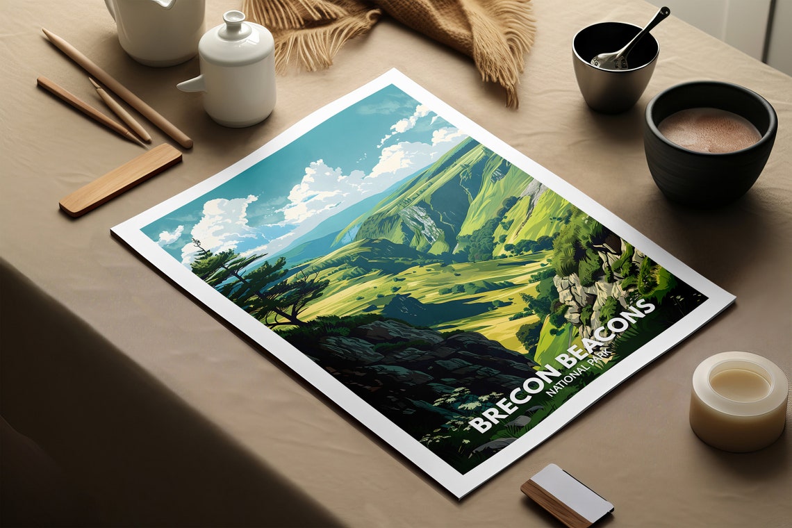 Brecon Beacons National Park Green Valleys Vintage Travel Poster - Image 2