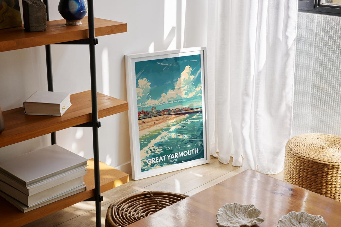 Great Yarmouth Beach Print Great Yarmouth Beach Poster Great Yarmouth Travel Poster Great Yarmouth Wall Art United Kingdom Beach Art - Image 2