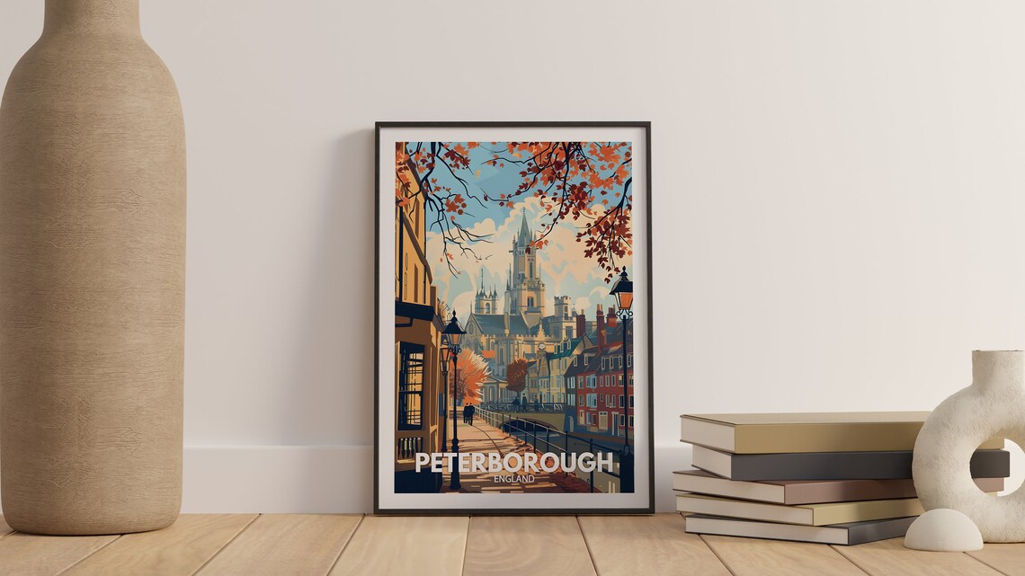 Peterborough England Autumn Cathedral Close Vintage Travel Poster - Image 3
