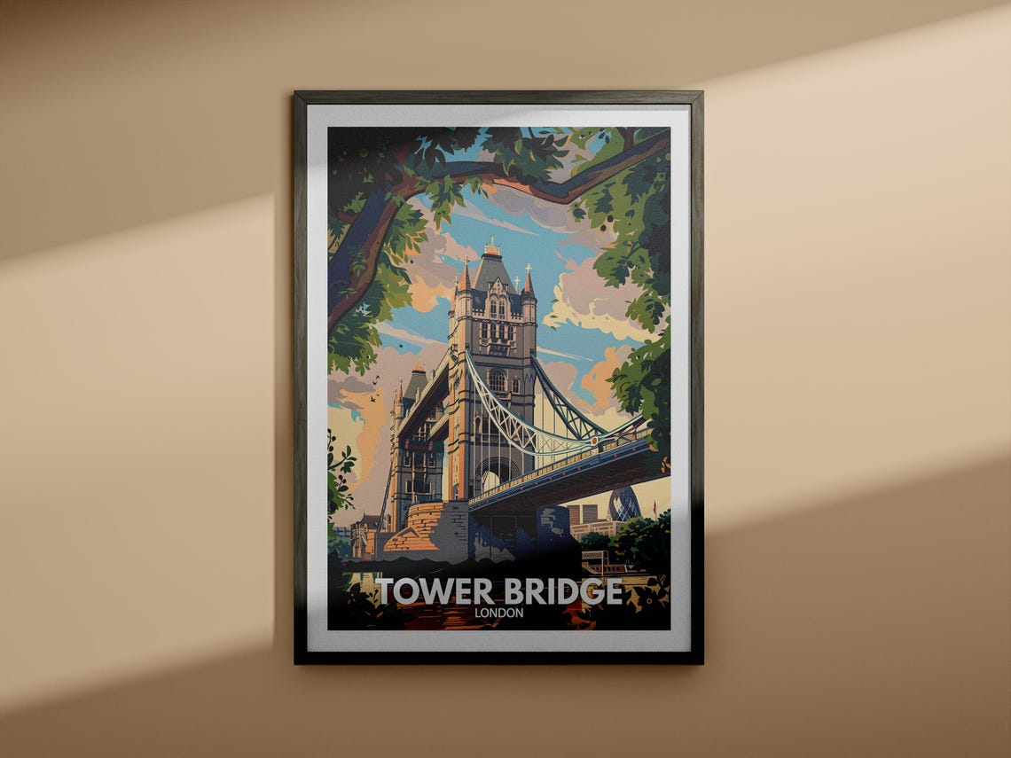 London Tower Bridge Thames Iconic Landmark Vintage Travel Poster - Image 4