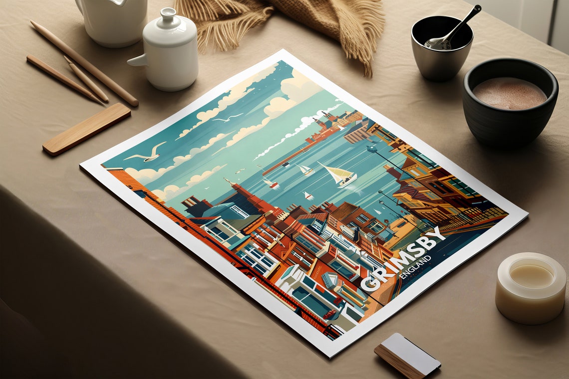 Grimsby Harbour Sailboats Seafront Brick Streets England Poster - Image 2