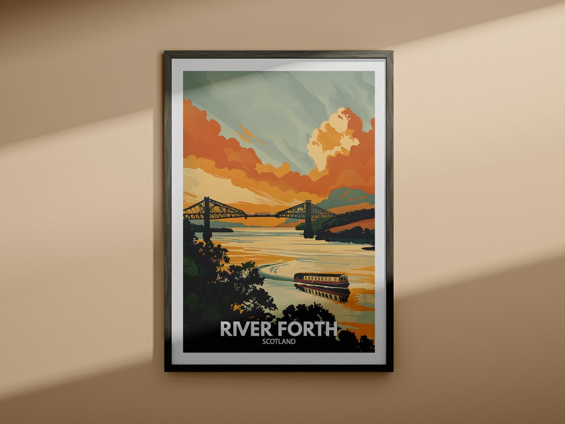 River Forth Scotland Bridge Sunset Boat Dramatic Clouds Travel Poster - Image 4
