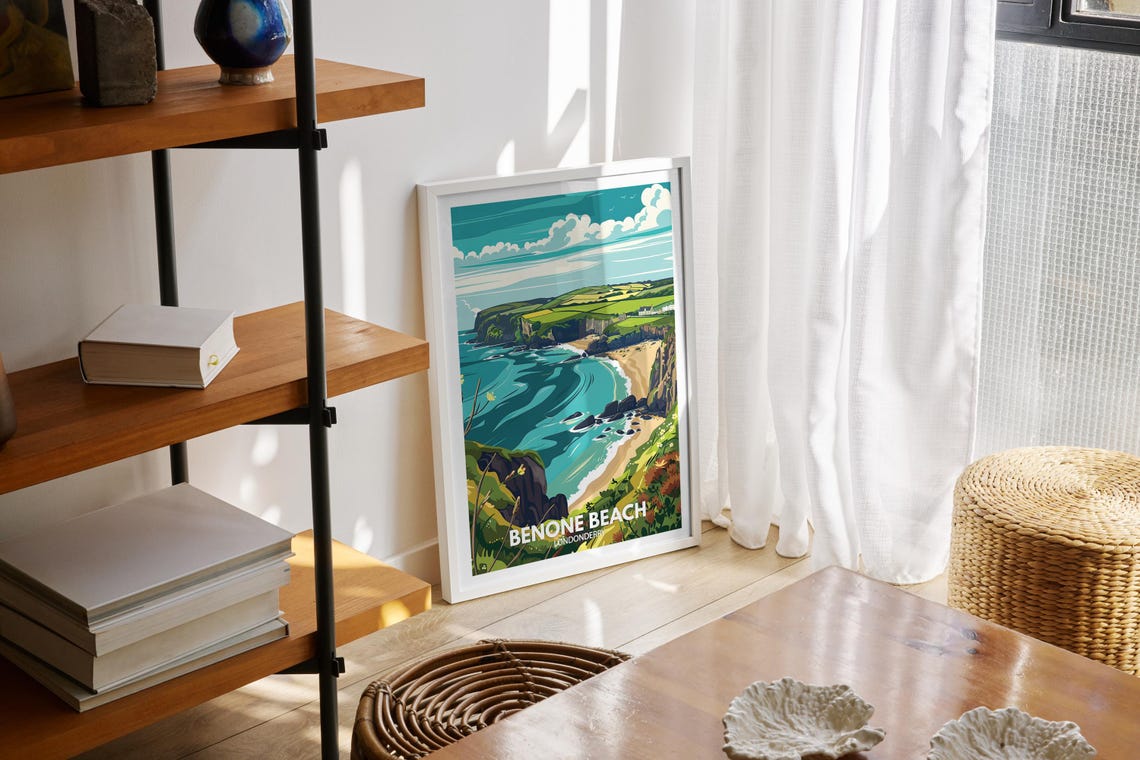 Benone Beach Londonderry Vintage Travel Poster Rugged Coast Scene - Image 2