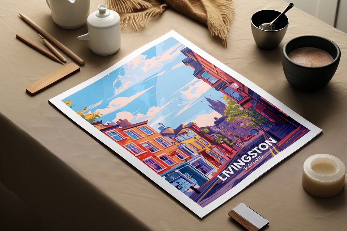 Livingston Print Livingston Poster Uk Wall Art Scotland Wall Art Decor British Travel Poster United Kingdom Print Scotland City Art - Image 2