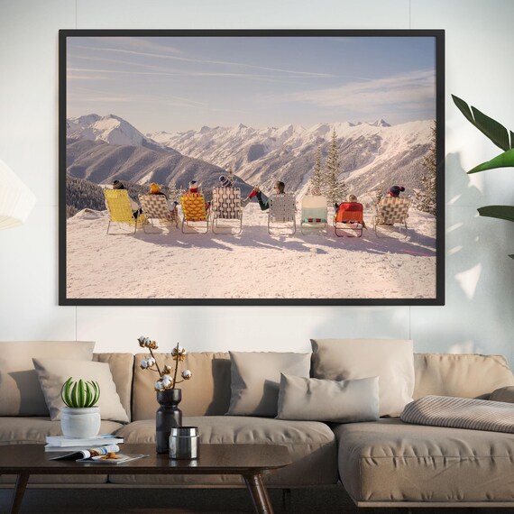 Vintage Apres Ski Photo Print Friends Lounging On Snowy Mountain View