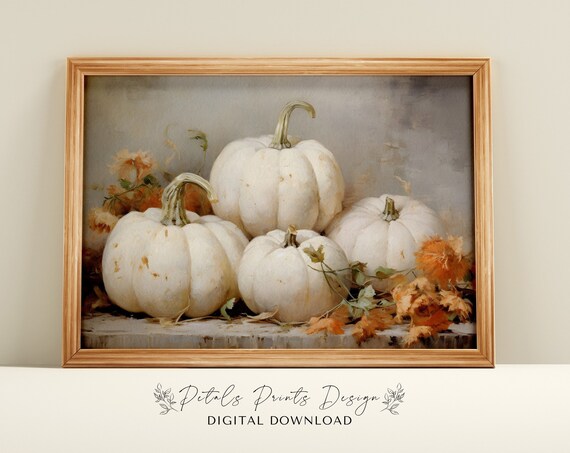 Pumpkin Still Life Painting Rustic Autumn Wall Art