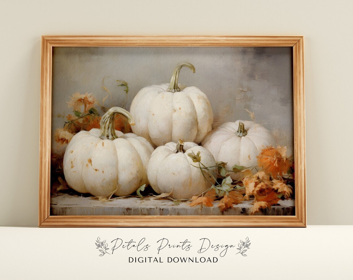 Pumpkin Still Life Painting Rustic Autumn Wall Art