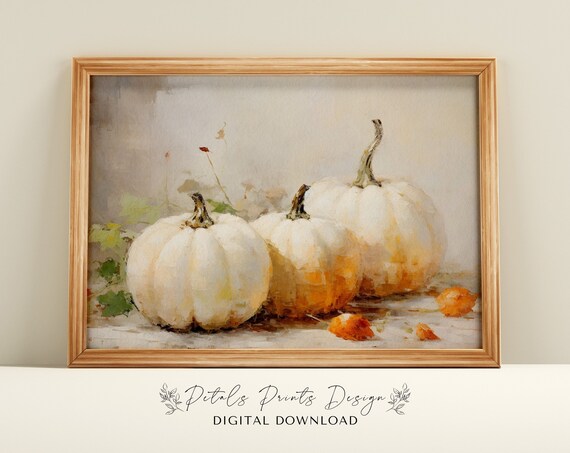 Pumpkin Still Life Painting Rustic Autumn Wall Art
