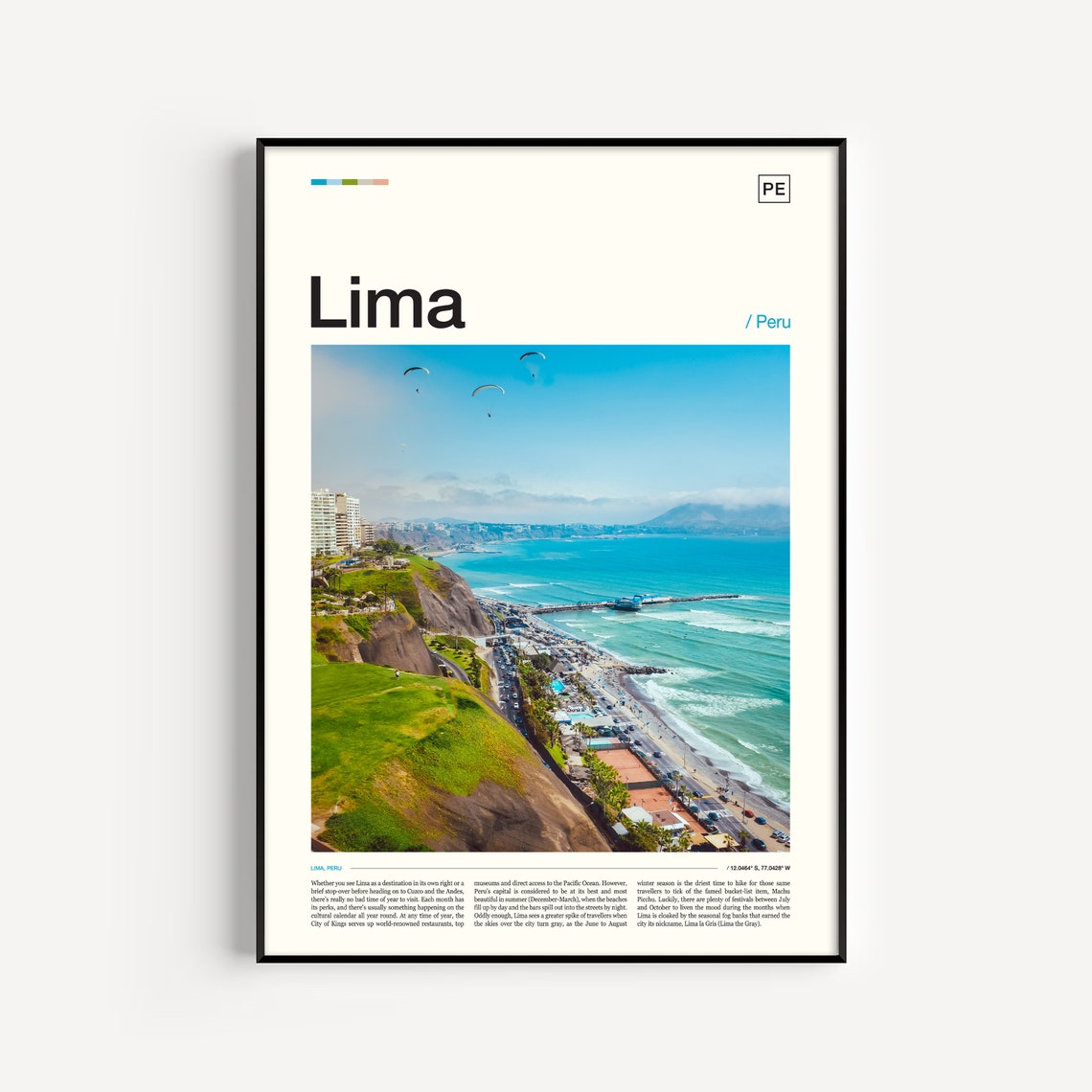 Lima Peru Paragliders Over Cliffs Pacific Coast Aerial Photo Poster