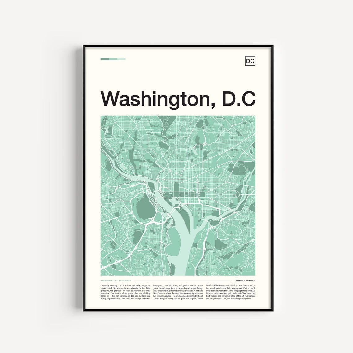 Washington DC United States Mint Green City Map Travel Poster