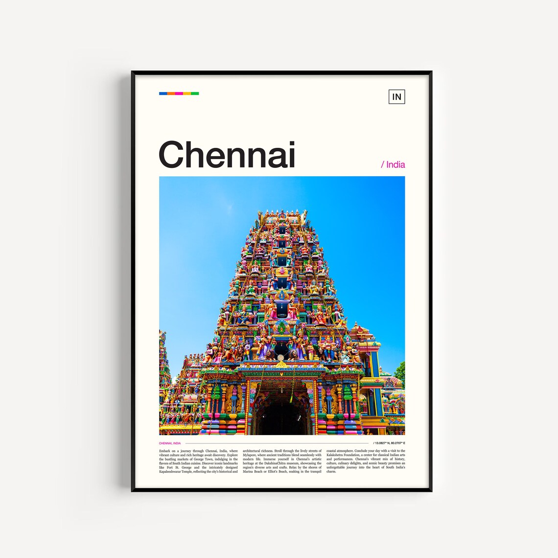 Chennai India Colorful Hindu Temple Gopuram Photography Travel Poster