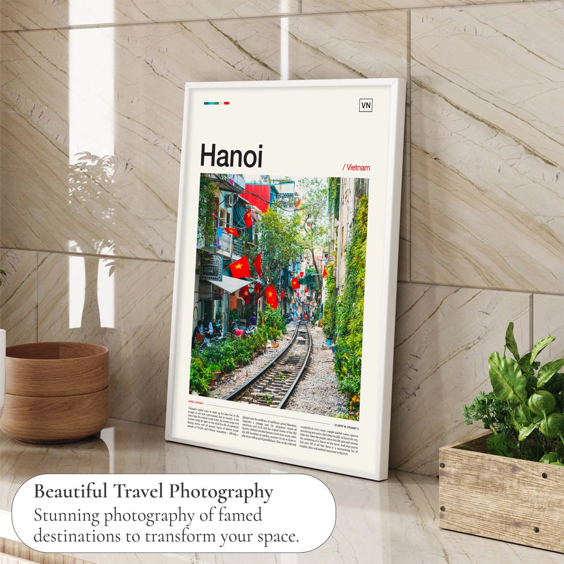 Hanoi Vietnam Train Street Flags City Editorial Travel Poster - Image 4