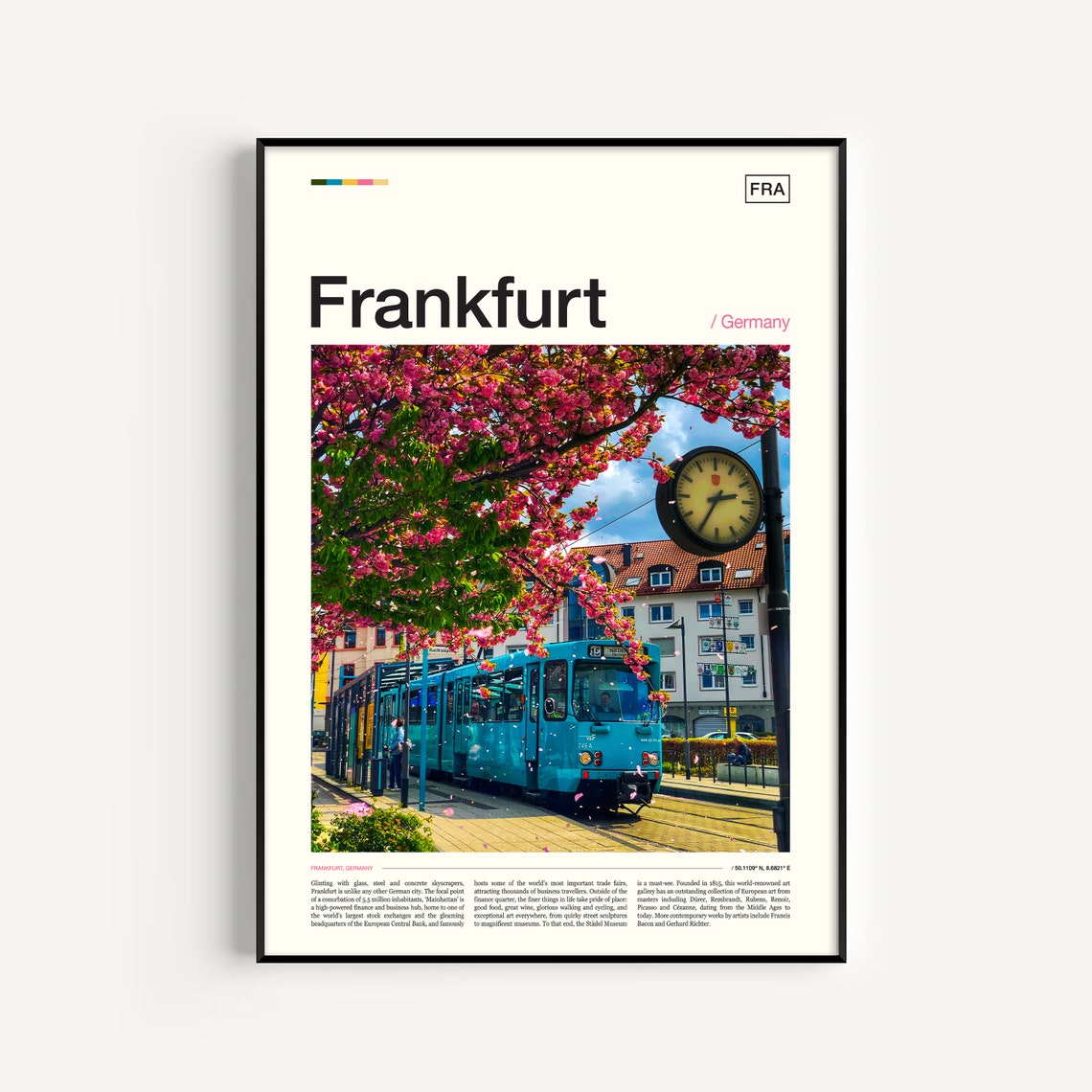 Frankfurt Germany Cherry Blossom Tram Street Scene Travel Poster