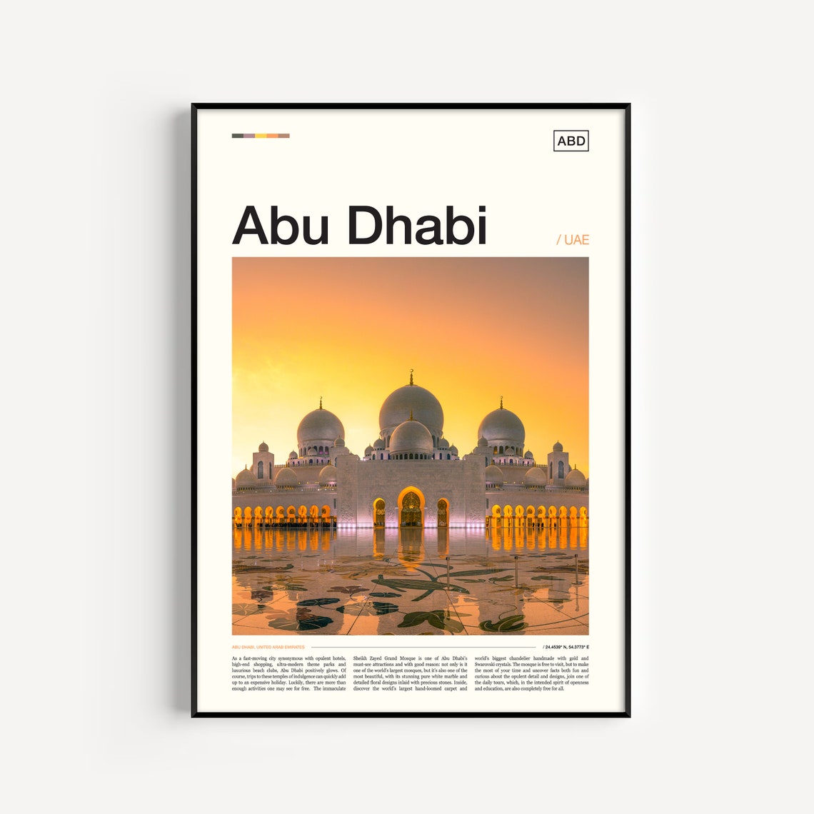 Abu Dhabi Sheikh Zayed Grand Mosque Golden Sunset Travel Poster