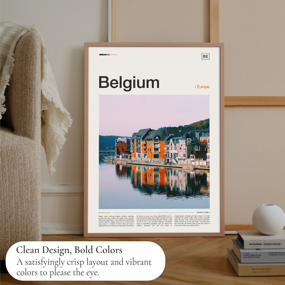 Belgium Europe Riverside Town Houses Reflected Water Photo Poster - Image 3
