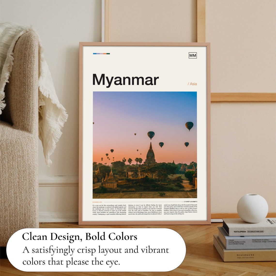 Myanmar Bagan Sunrise Hot Air Balloons Over Ancient Temples Poster - Image 3