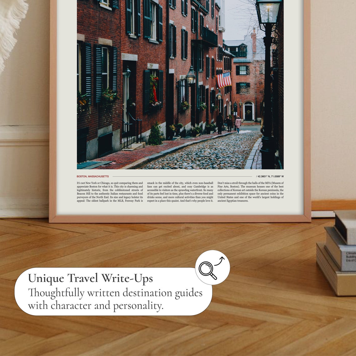 Boston Historic Cobblestone Street Brick Townhouses Old Lamp Poster - Image 2