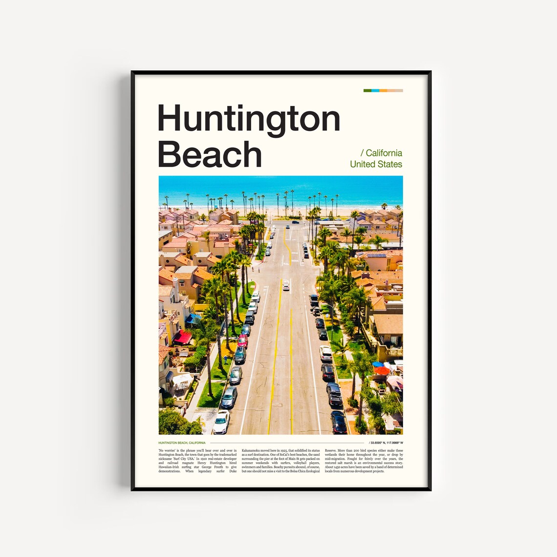 Huntington Beach Travel Poster, Coastal Wall Art