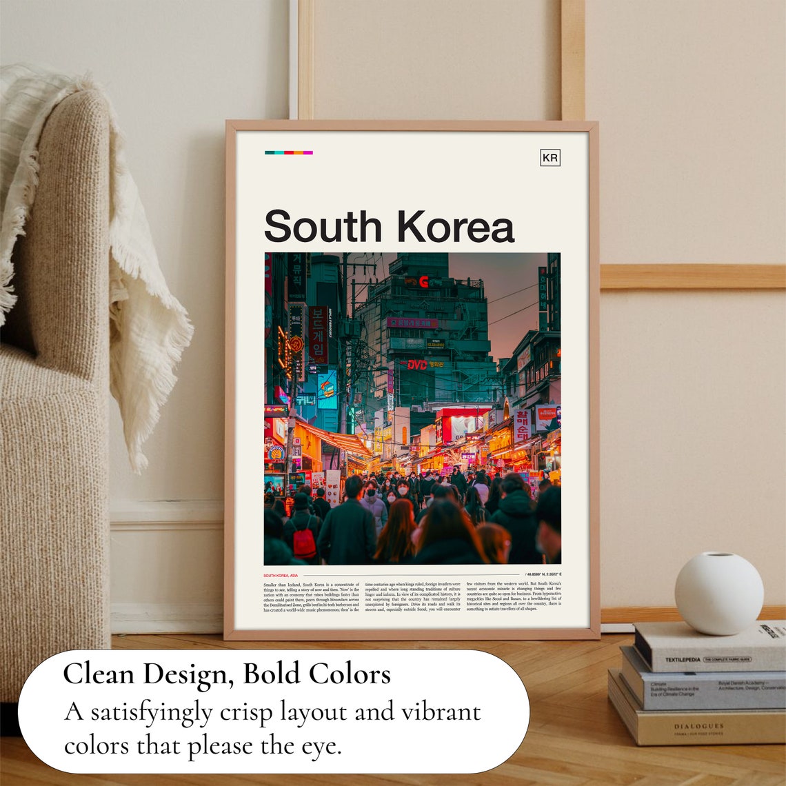 South Korea Neon Street Night Market Crowds Photography Poster - Image 3