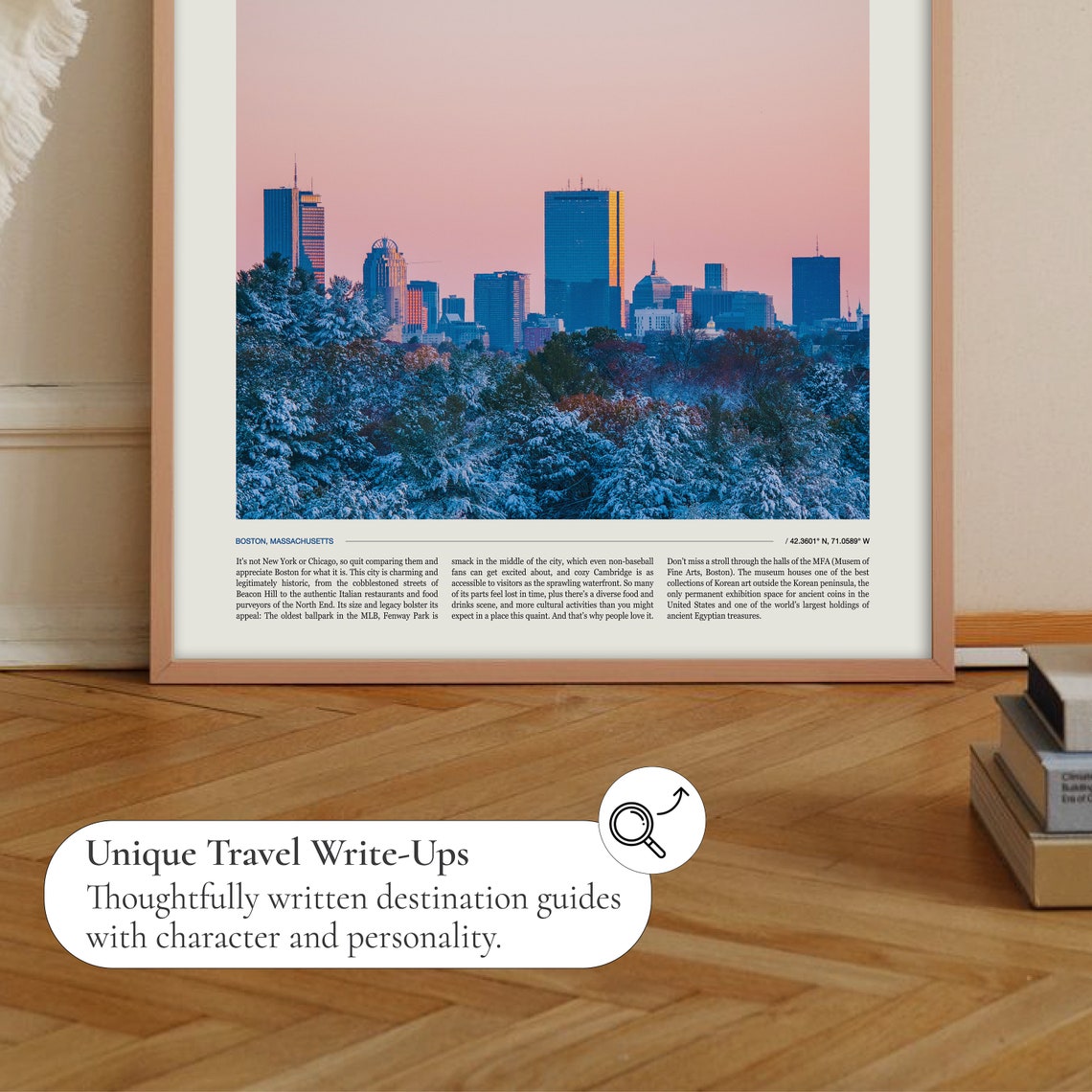 Boston Massachusetts Winter Skyline Sunset Snow City Travel Poster - Image 2