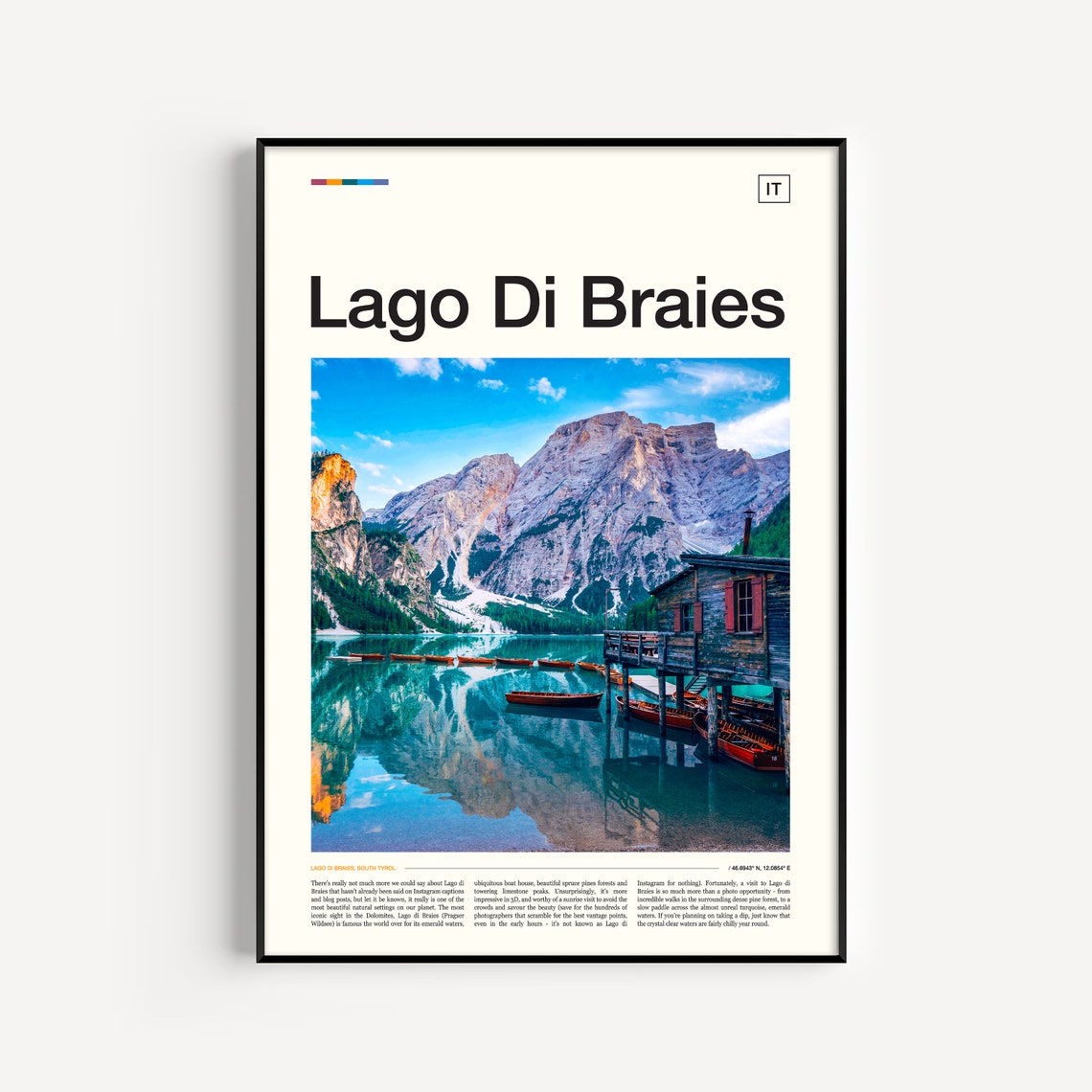 Lago Di Braies Emerald Alpine Lake Wooden Boathouse Travel Poster