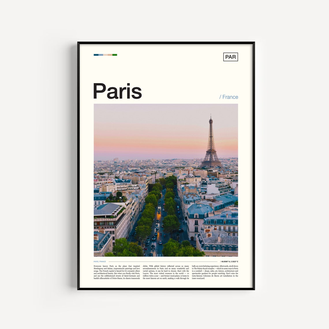 Paris France Eiffel Tower Sunset Aerial Cityscape Photo Poster