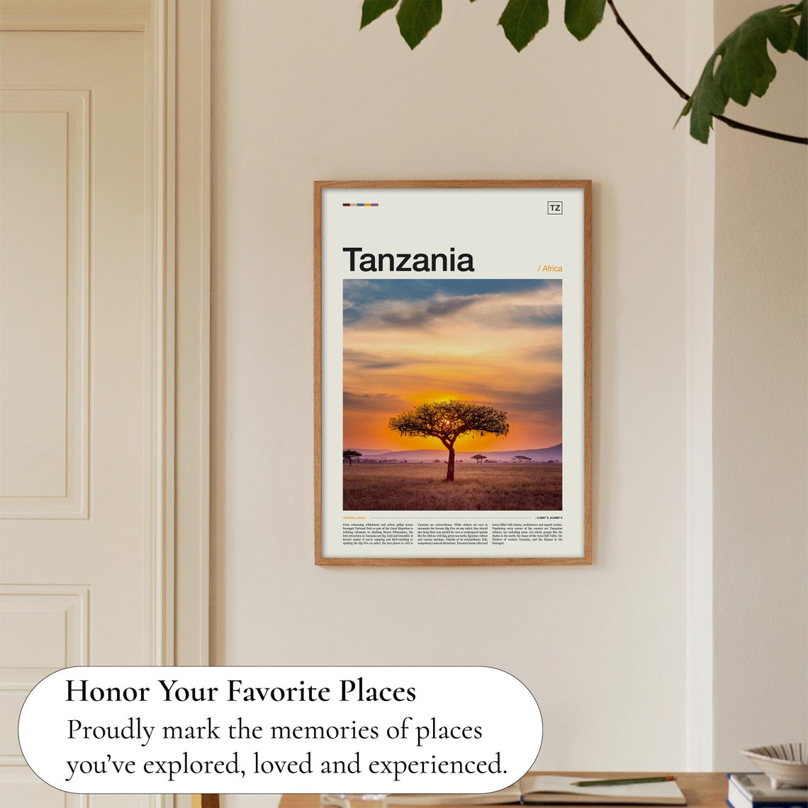 Tanzania African Savanna Acacia Trees Sunset Safari Travel Poster - Image 5
