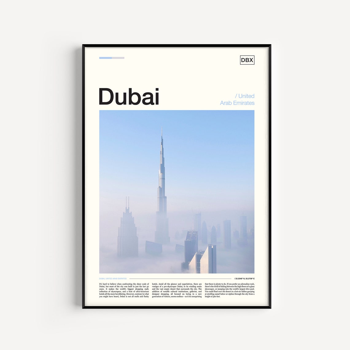 Dubai Burj Khalifa Mist Skyscraper Skyline Editorial Travel Poster