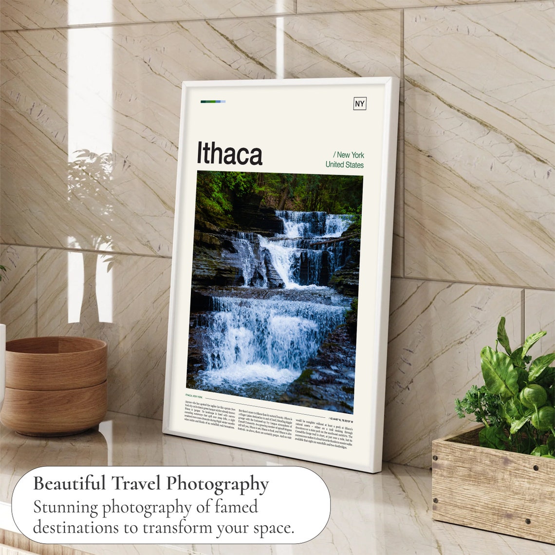 Ithaca New York Cascading Waterfall Lush Gorge Nature Photo Poster - Image 4