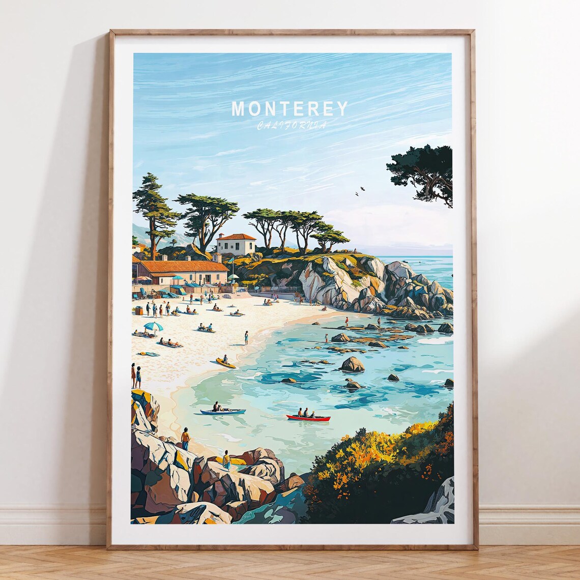 Monterey California Rocky Beach Cove Vintage Travel Art Poster