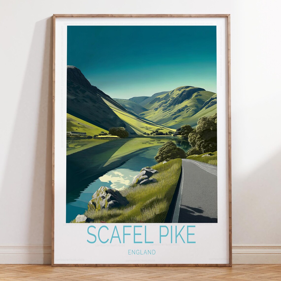 Scafell Pike England Green Fells Lake Road Scenic Travel Poster