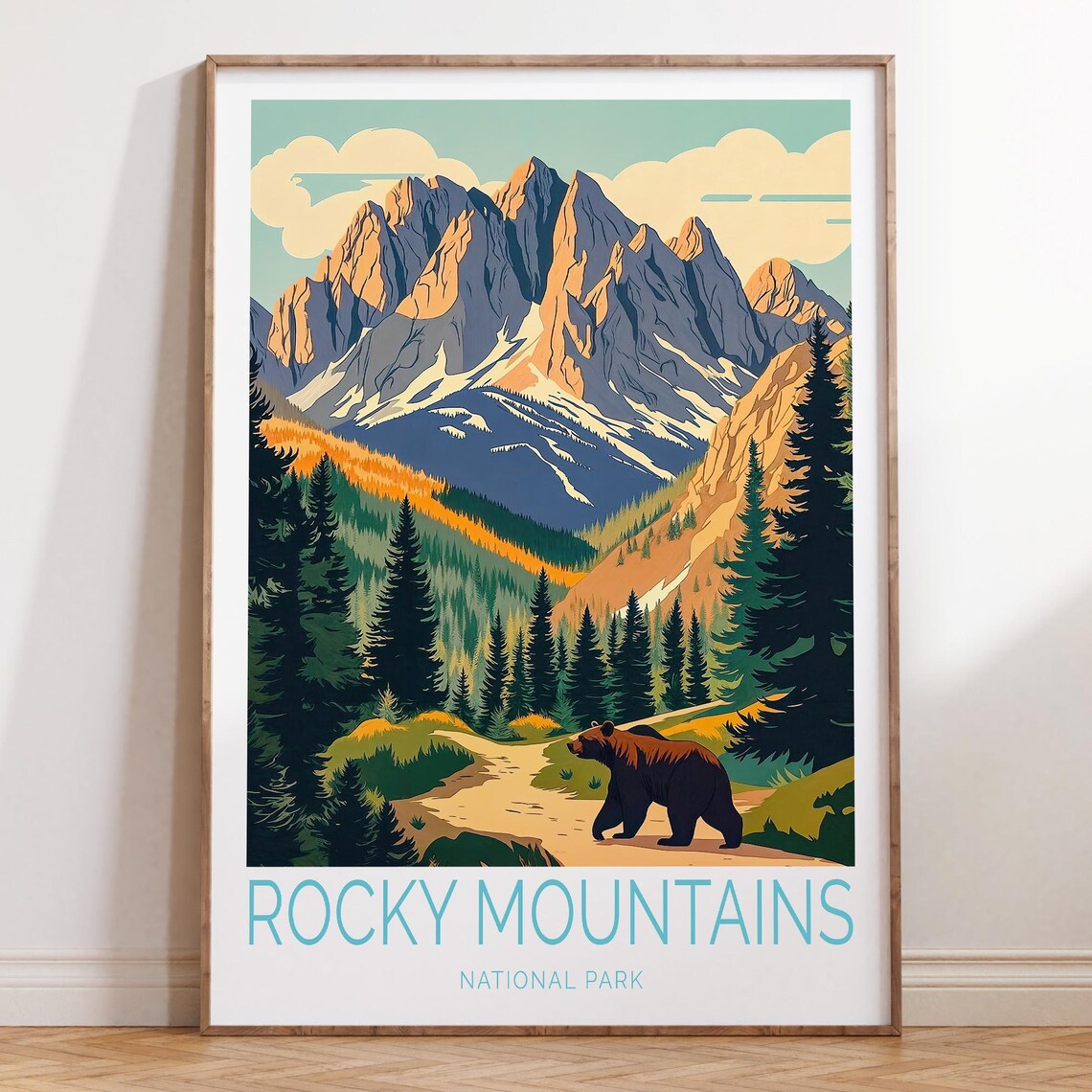 Rocky Mountains National Park Wildlife Vintage Travel Art Poster