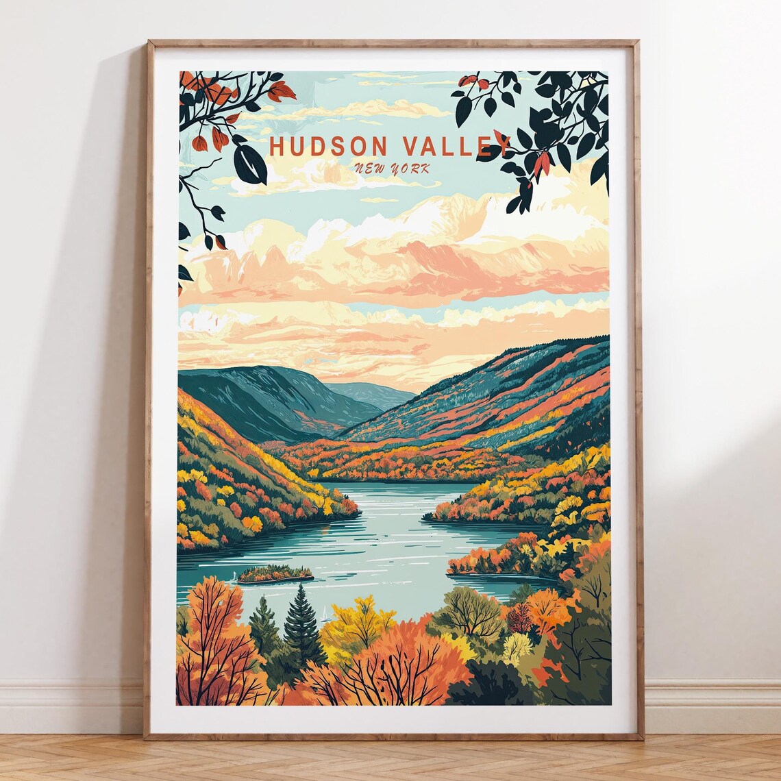 Hudson Valley New York Autumn River Valley Vintage Travel Poster