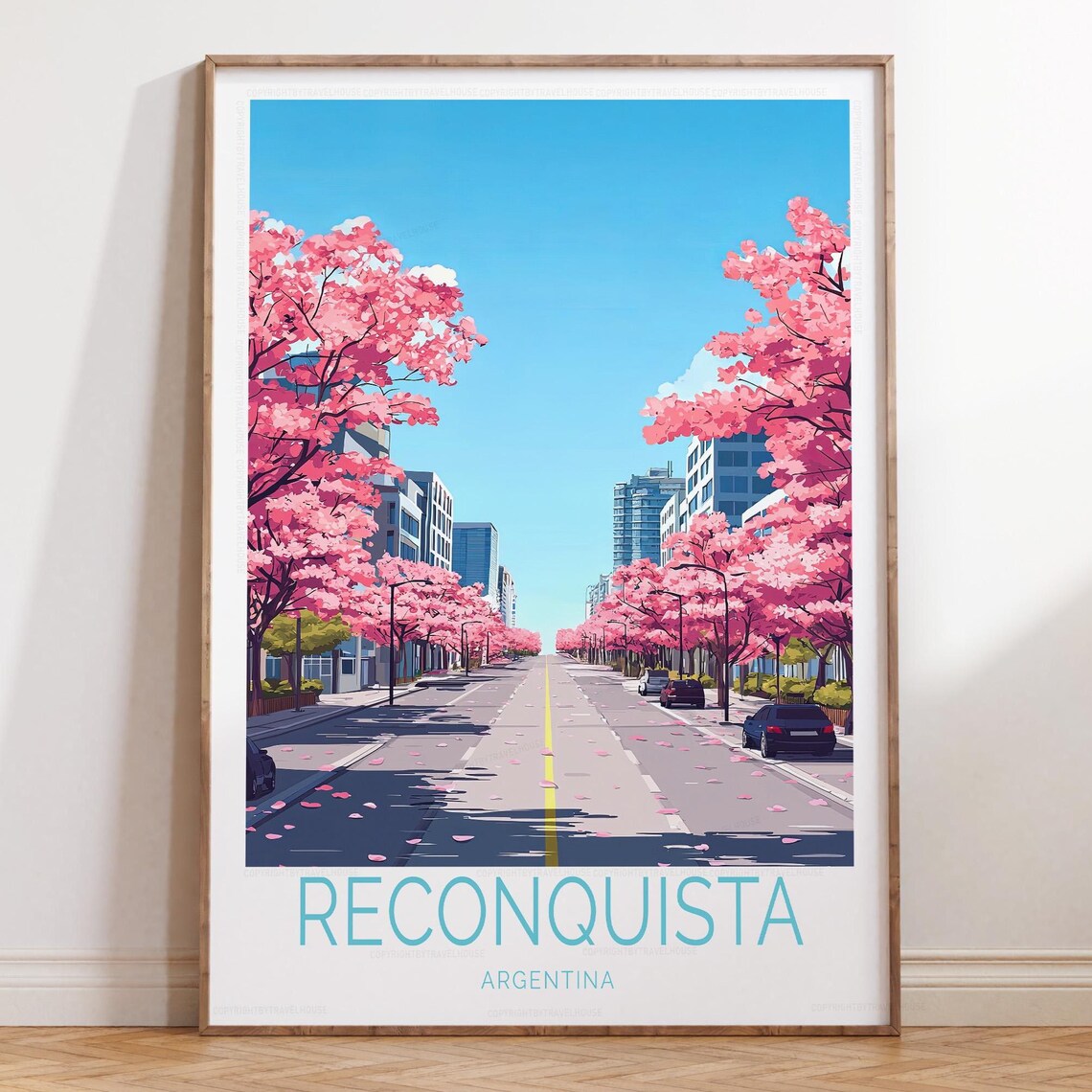 Reconquista Argentina Pink Blossom Avenue Spring Petal Fall Travel Poster