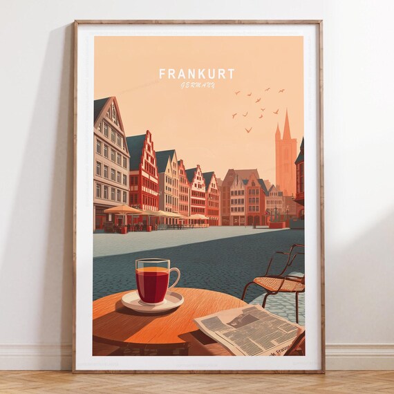 Frankfurt Germany Historic Square Café Terrace Travel Poster