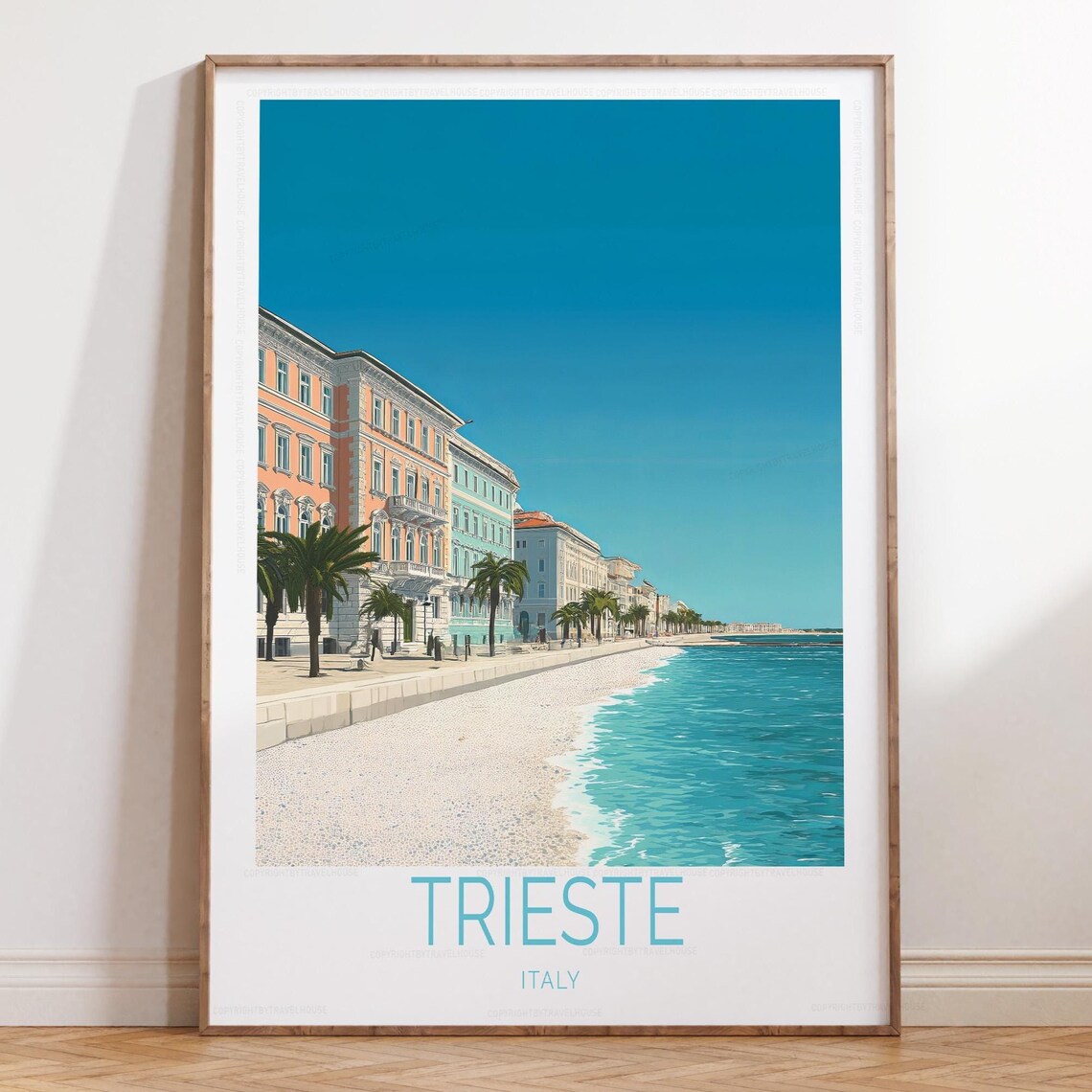 Trieste Italy Adriatic Waterfront Palm Promenade Travel Poster Art