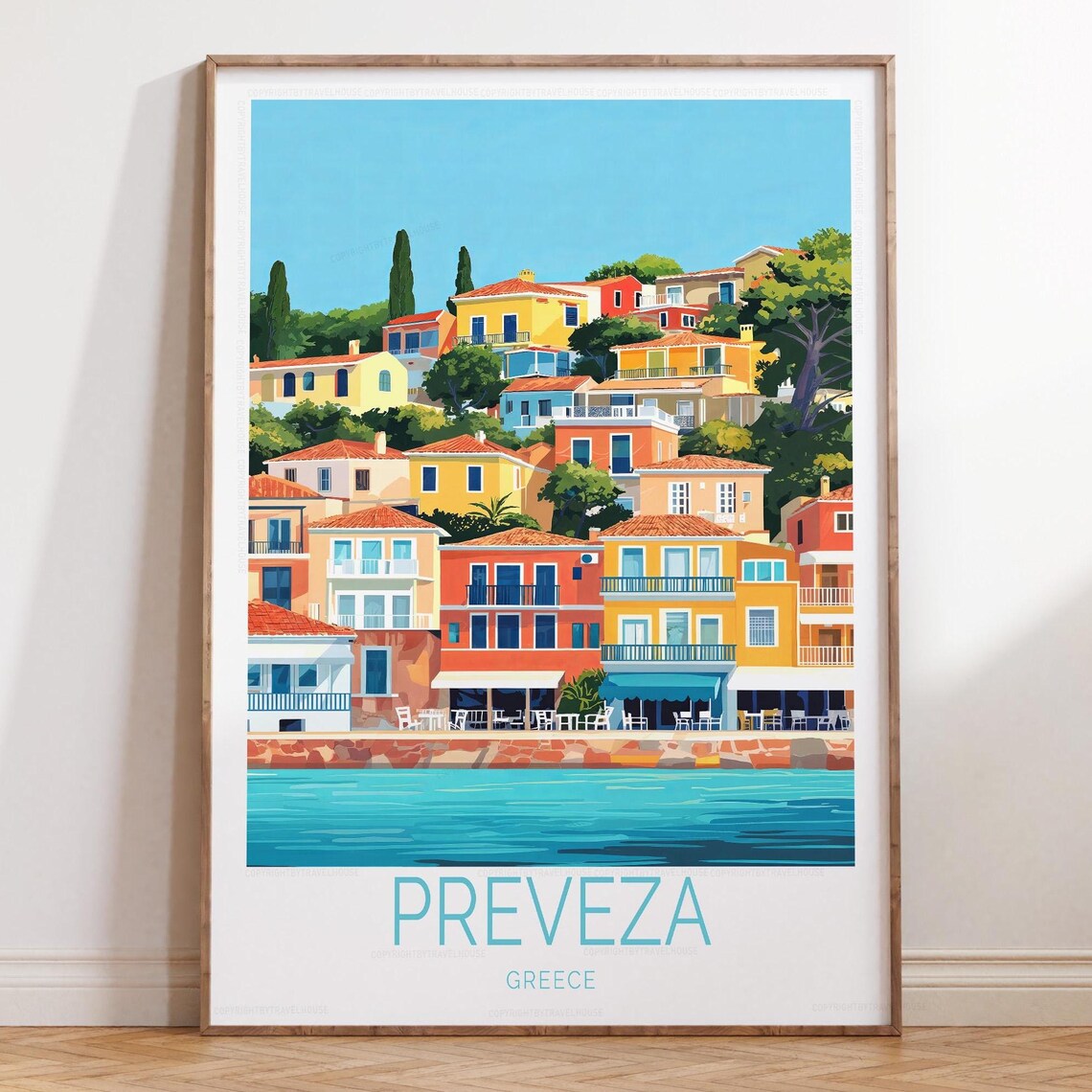 Preveza Greece Colorful Waterfront Promenade Town Travel Poster