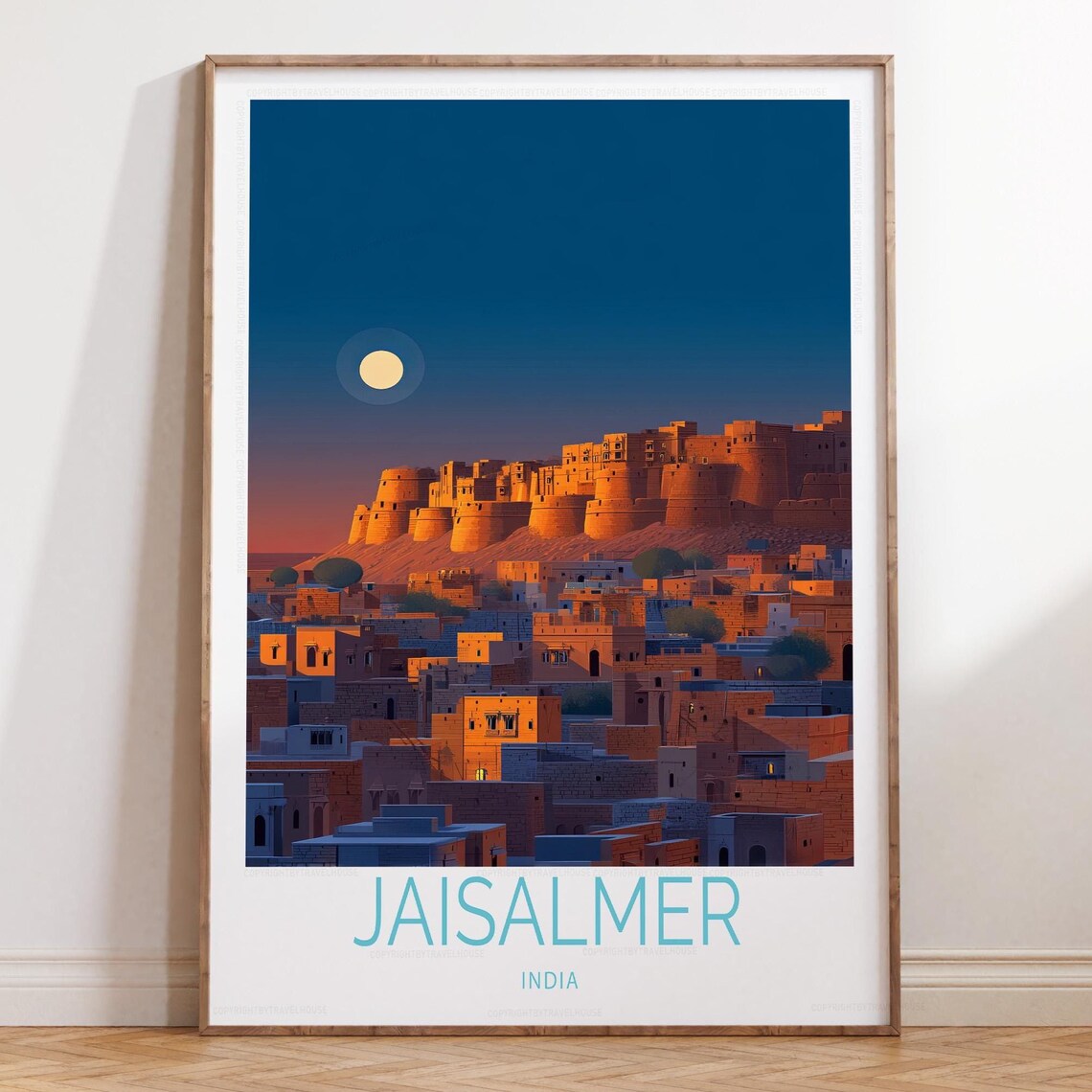 Jaisalmer India Fort Moonrise Golden Walls City Travel Poster