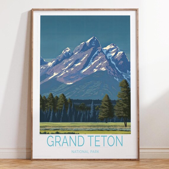 Grand Teton National Park Daytime Pine Forest Valley Travel Poster