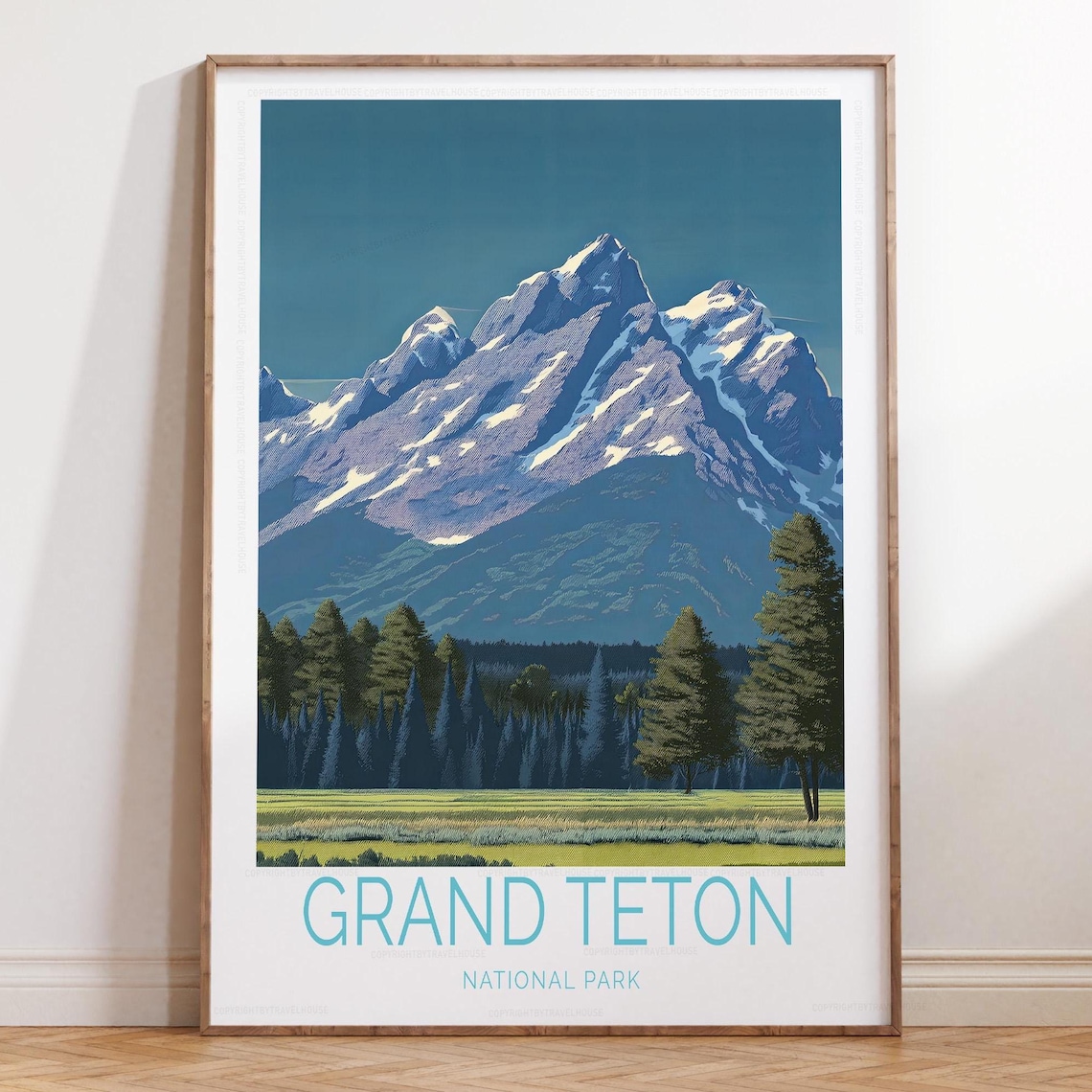 Grand Teton National Park Daytime Pine Forest Valley Travel Poster