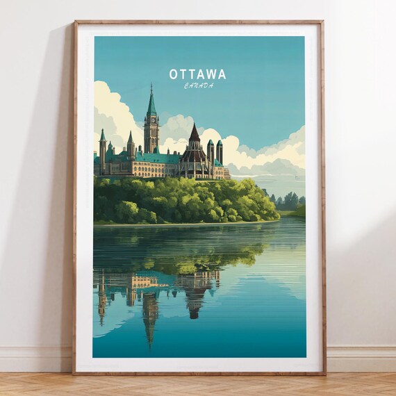 Ottawa Canada Parliament Hill Blue Sky Mirror Reflection Poster